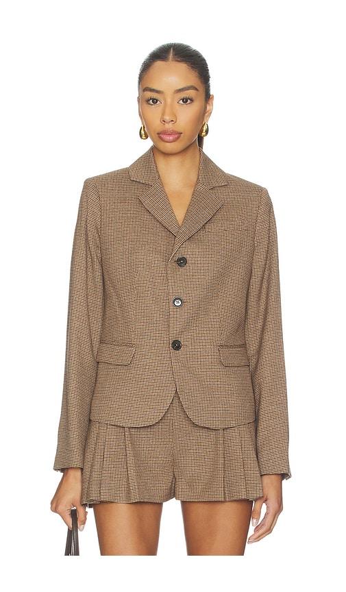 frame plaid riding blazer in brown. - size 10 (also in 4, 6)