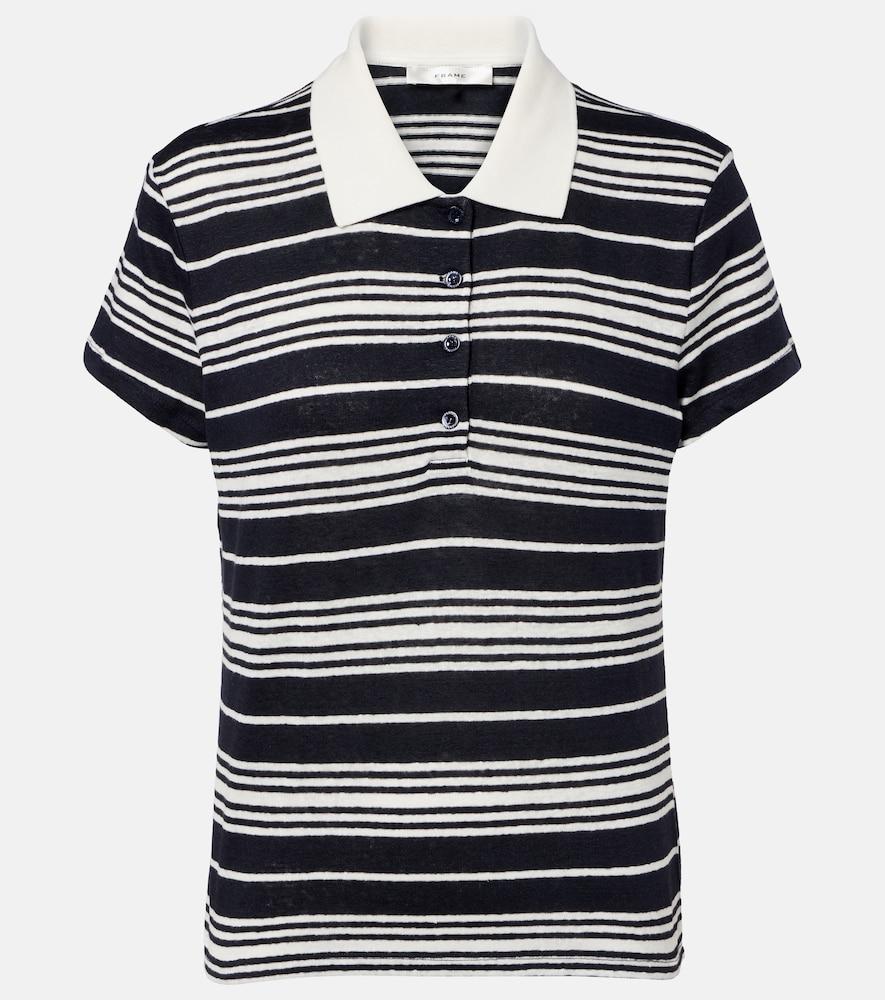 frame striped linen-blend polo shirt