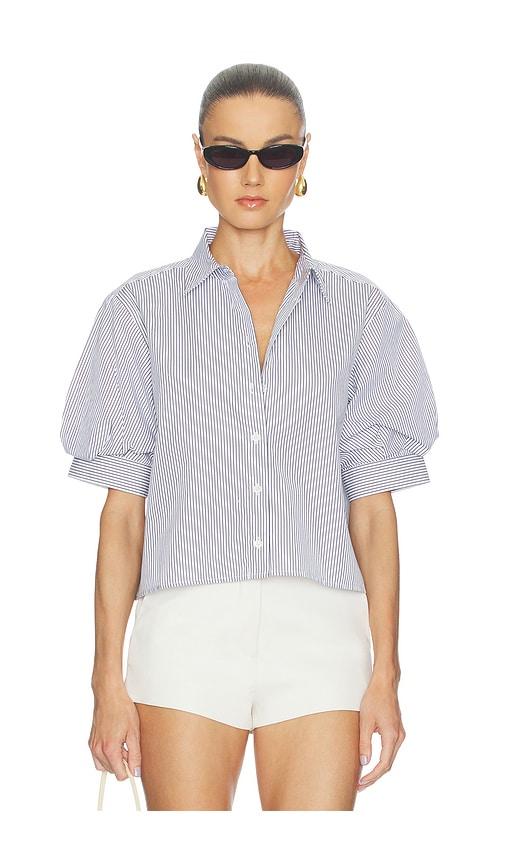 frame the billow sleeve shirt in white,navy. - size l (also in s, m)
