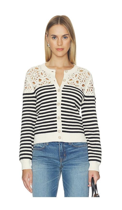 frame the coastal stripe cardi in black. - size l (also in xs, s, m)