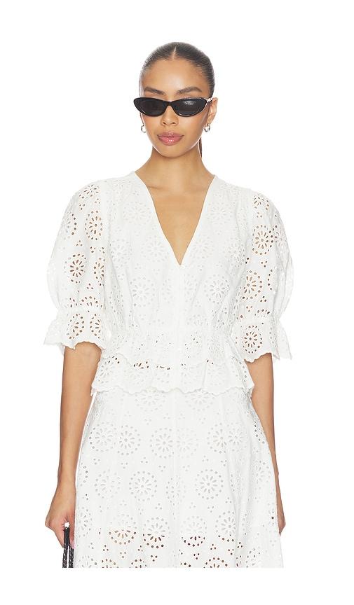 frame the deco eyelet tiered blouse in white. - size l (also in s, m)