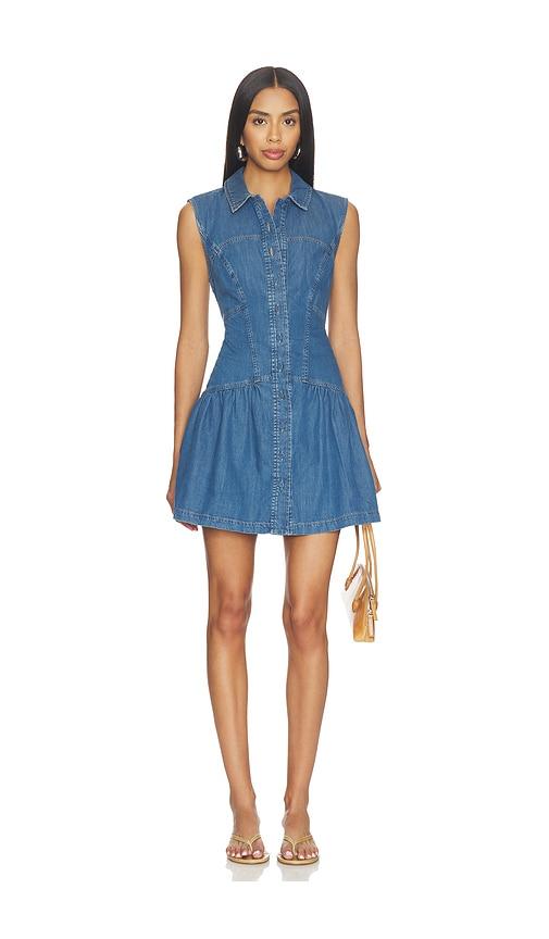 frame the denim day dress in blue. - size l (also in xs, s, m)