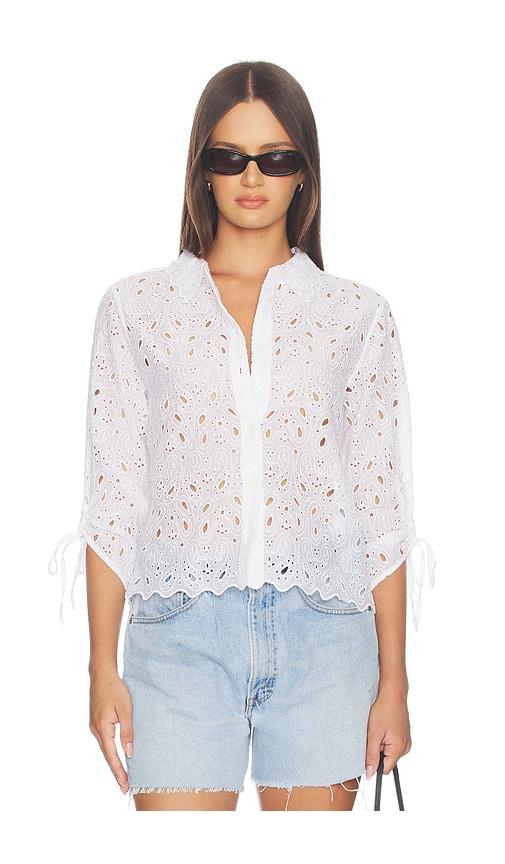 frame the paisely eyelet cinch sleeve shirt in white. - size l (also in xs, s, m)