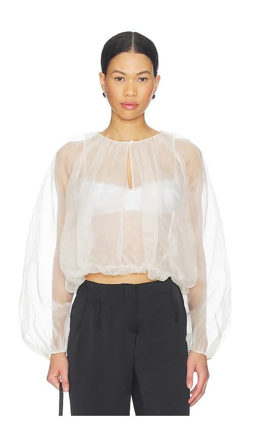 frame the sheer balloon blouse in cream. - size l (also in m)