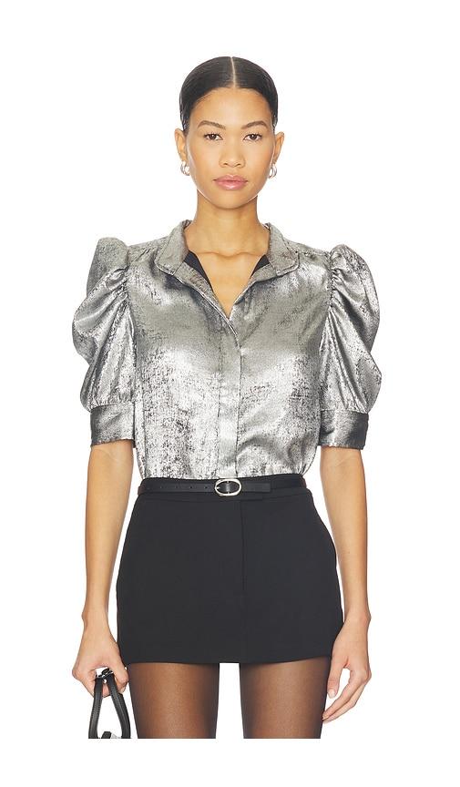 frame the shiny gillian blouse in charcoal. - size s (also in xs)