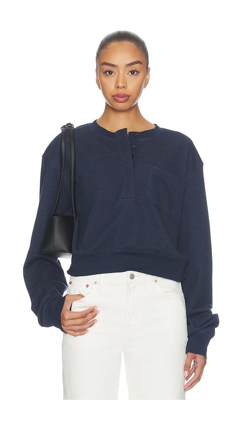frame the striped cuff sweatshirt in navy. - size m (also in s, xs)