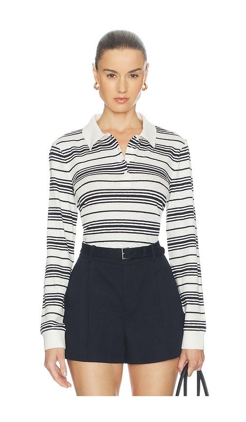 frame the striped long sleeve polo in black,white. - size l (also in xs, s, m)