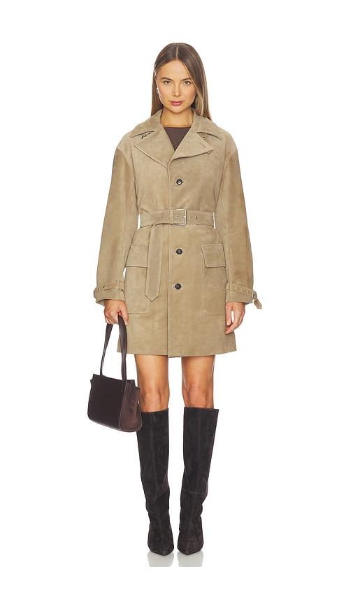 frame the suede trench jacket in tan. - size l (also in m)