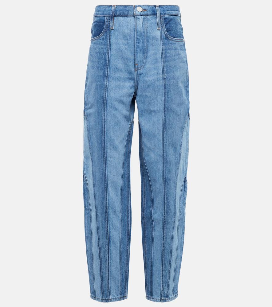 frame warped stripe barrel high-rise jeans