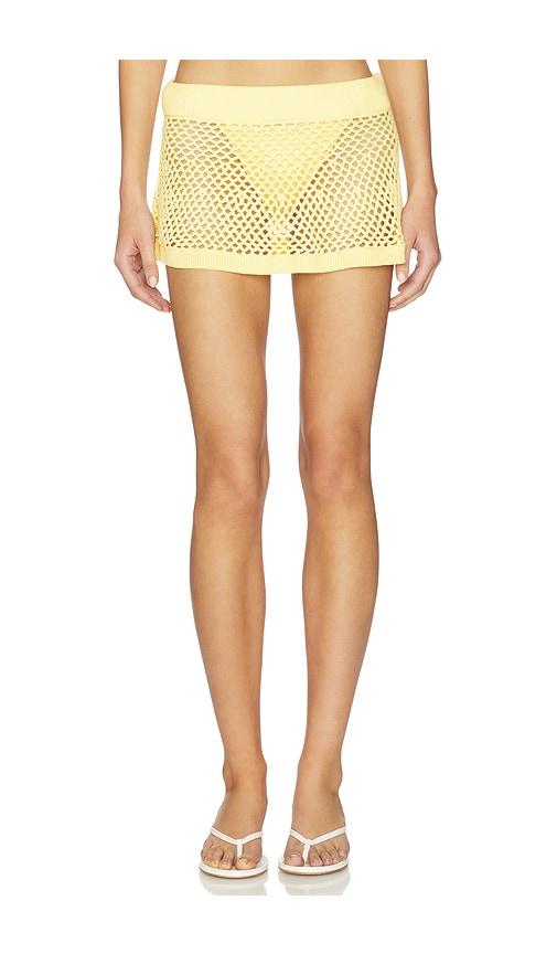 frankies bikinis adaline crochet mini skirt in yellow. - size l (also in s, xxs, xs, m, xl)
