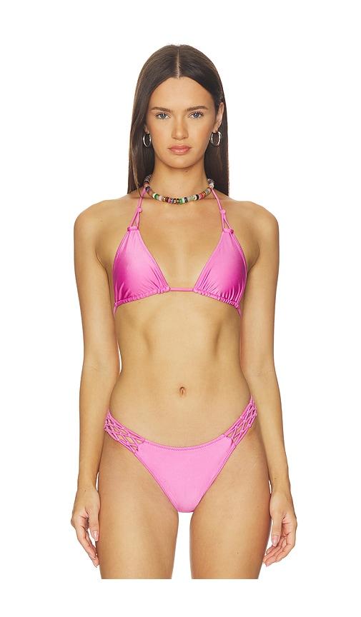 frankies bikinis ari satin bikini top in pink. - size l (also in s, xs, m)