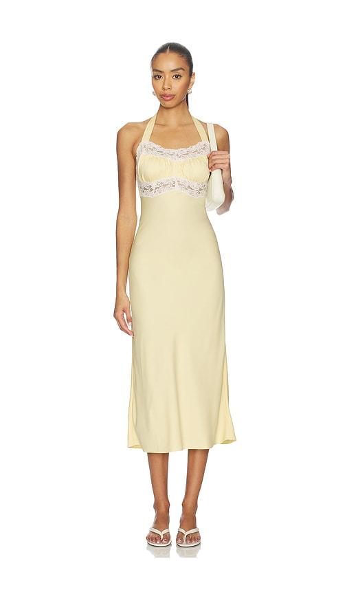 frankies bikinis darcy satin midi dress in yellow. - size l (also in m)
