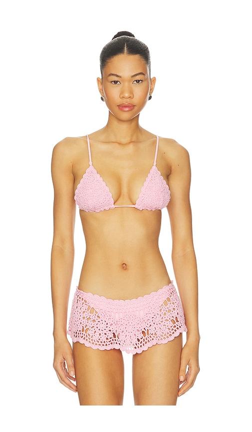 frankies bikinis elena crochet bikini top in pink. - size l (also in s, m)