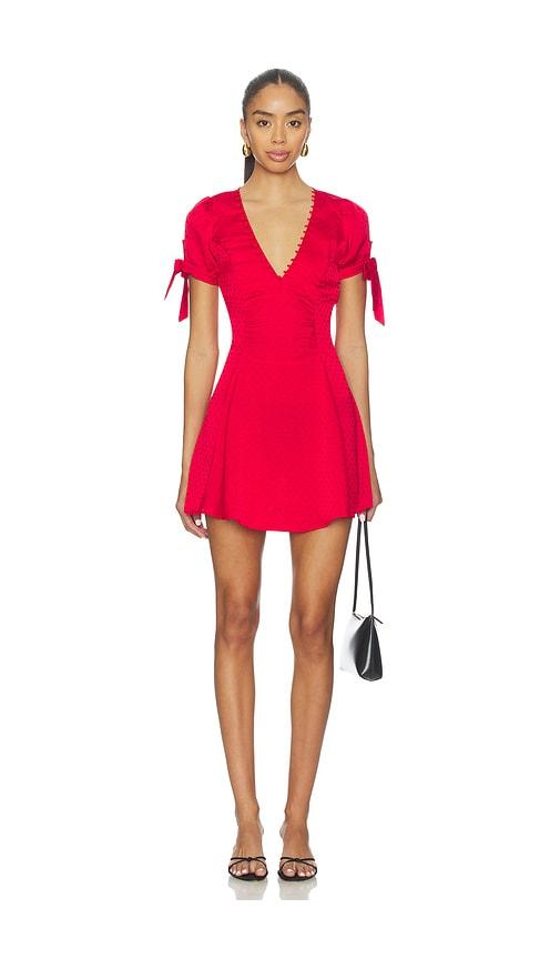 frankies bikinis ella satin jacquard mini dress in red. - size s (also in xs)