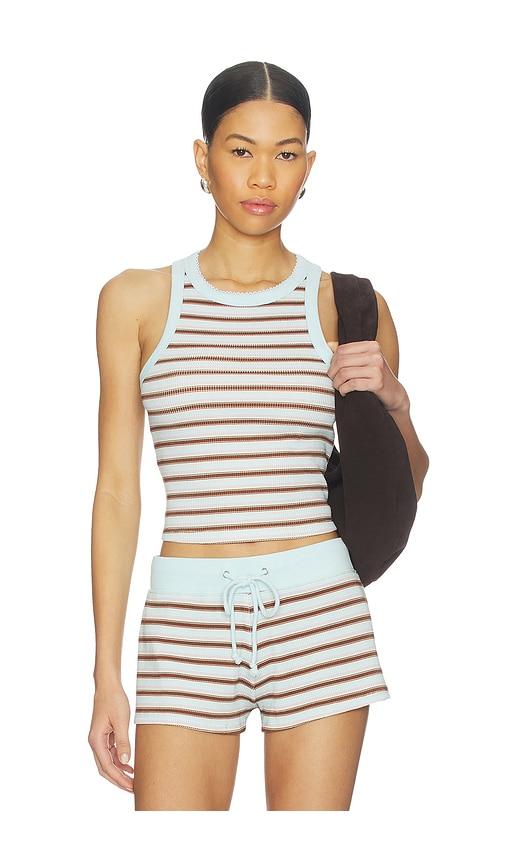 frankies bikinis emma thermal tank top in baby blue,brown. - size l (also in s, xxs, xs, m)