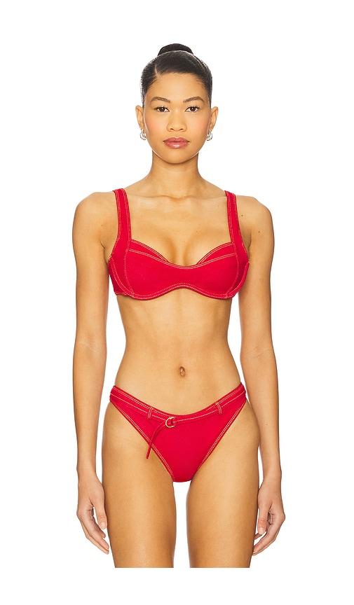frankies bikinis franklin denim bikini top in red. - size m (also in xs)