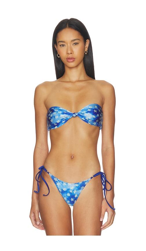 frankies bikinis gigi satin bandeau bikini top in blue. - size l (also in m, s, xs)