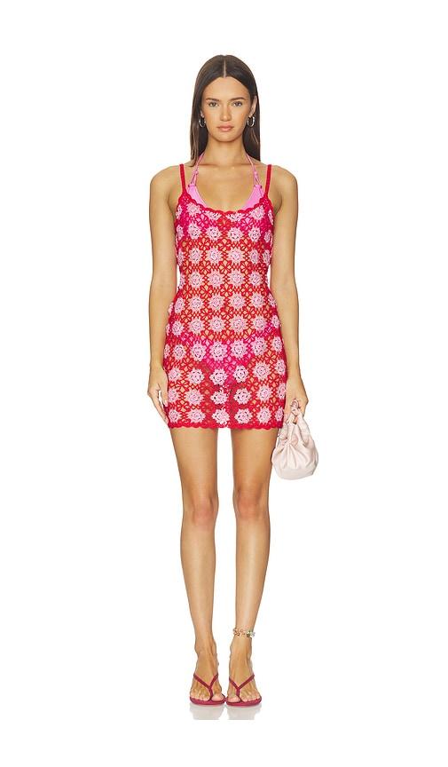 frankies bikinis julie crochet mini dress in red. - size l (also in s, xs, m)