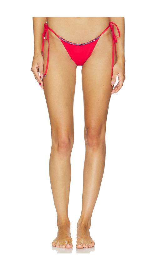 frankies bikinis mackenzie beaded bikini bottom in red. - size l (also in m, s, xl, xs)