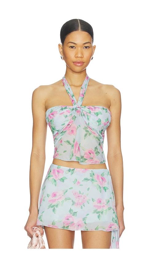 frankies bikinis maribel chiffon halter top in baby blue. - size l (also in s, xs, m)
