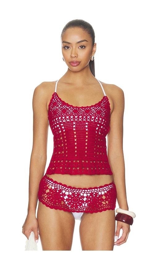 frankies bikinis nari crochet top in red. - size l (also in s, xs, m)