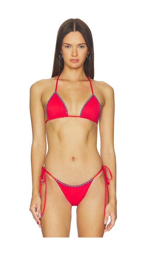 frankies bikinis nick beaded bikini top in red. - size m (also in s, xs)