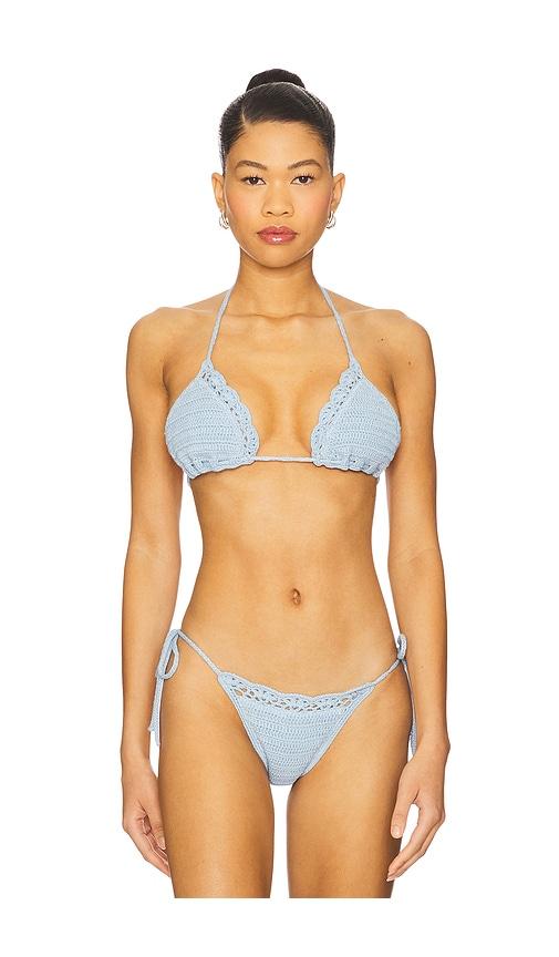 frankies bikinis nick crochet bikini top in baby blue. - size m (also in s)