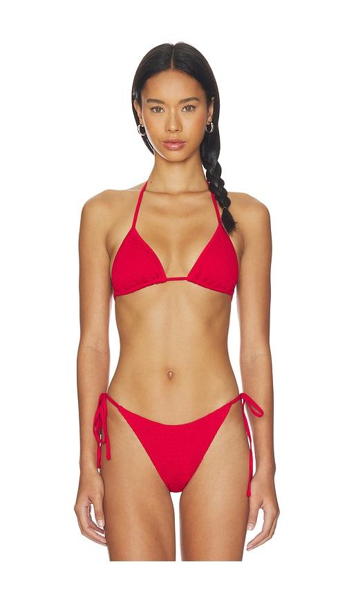 frankies bikinis nick smocked bikini top in red. - size l (also in s, xs, m)