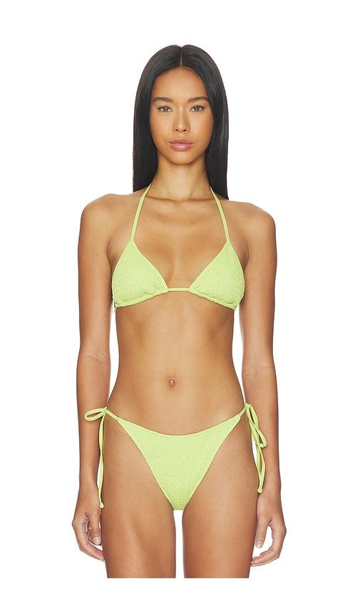 frankies bikinis nick smocked bikini top in yellow. - size l (also in s, xs, m)