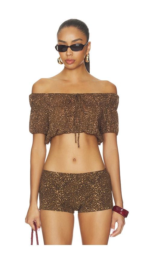 frankies bikinis paulina chiffon blouse in brown. - size m (also in s, xs)
