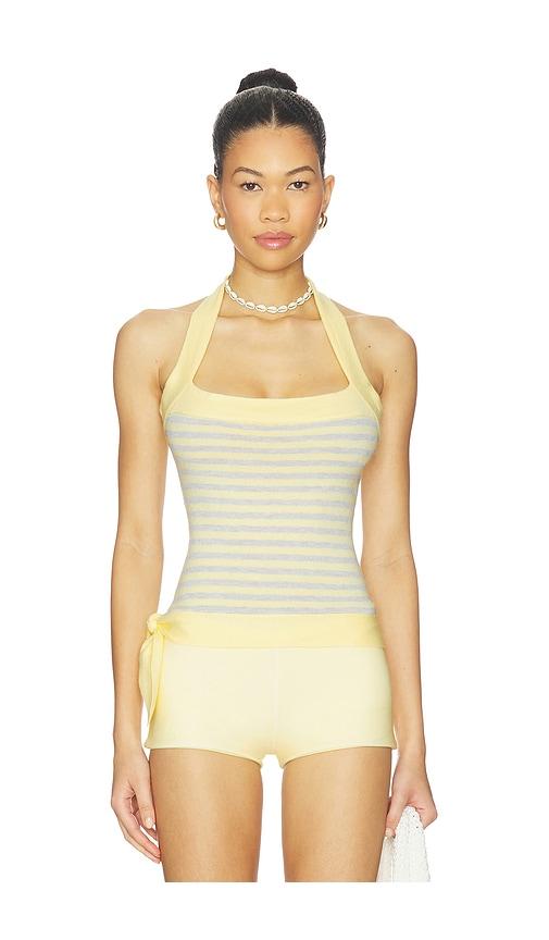 frankies bikinis quinn cloud knit halter top in yellow. - size l (also in s, xs, m)
