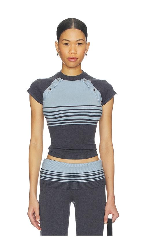 frankies bikinis shore cloud knit short sleeve top in charcoal,blue. - size l (also in s, xs, m)
