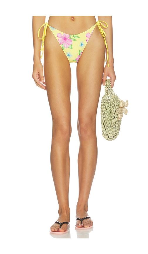 frankies bikinis soleil satin beaded bikini bottom in yellow. - size l (also in s)