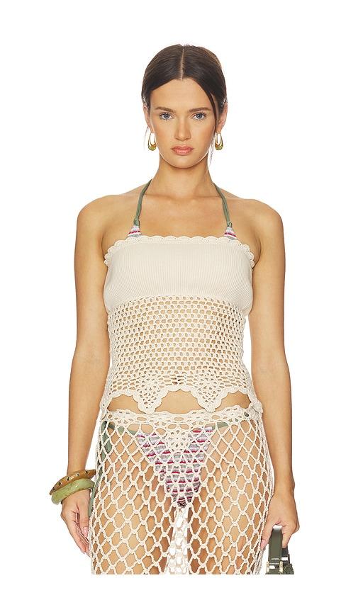 frankies bikinis star crochet blouse in cream. - size l (also in s, xxs, xs, m)