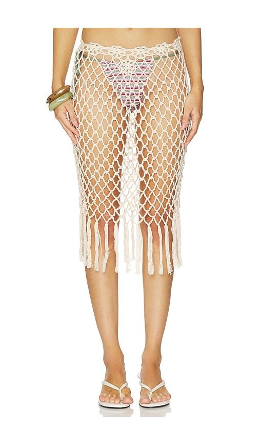 frankies bikinis star crochet midi skirt in cream. - size l (also in s, xxs, xs, m)