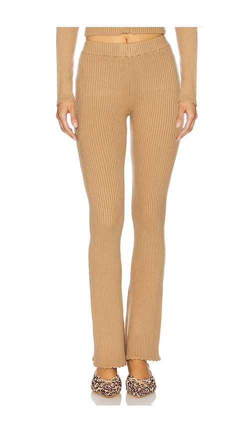 frankies bikinis x bella hadid texas ribbed knit pant in tan. - size l (also in s)
