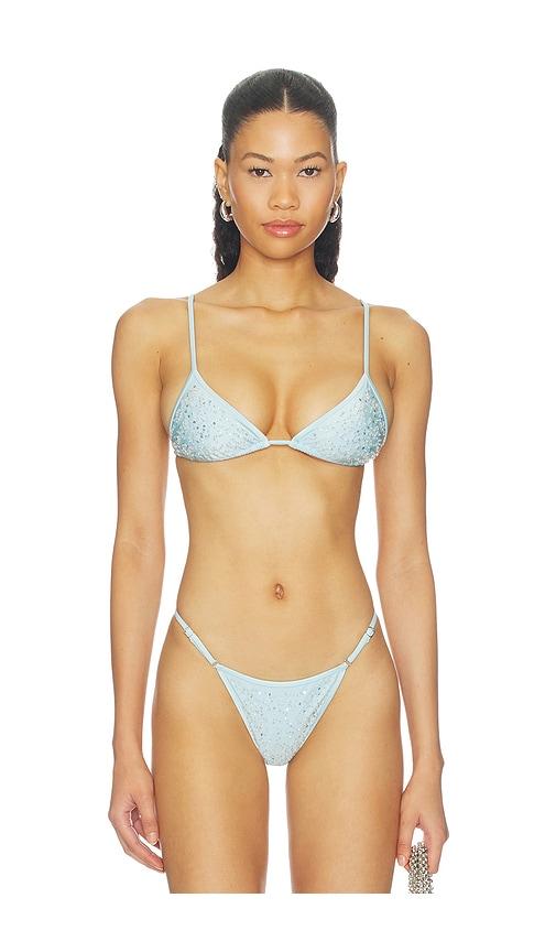frankies bikinis x devon lee carlson elena sequin bikini top in baby blue. - size l (also in m, s)