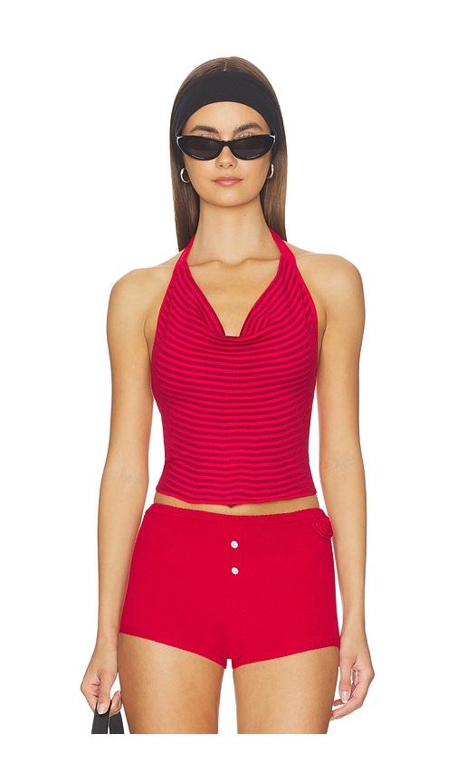 frankies bikinis x jennie briar cloud knit halter top in red. - size l (also in s, xs, m)