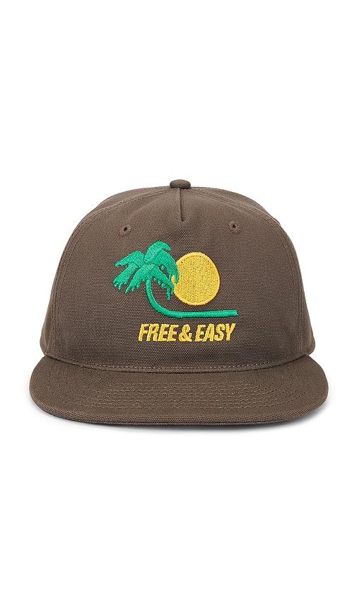 free & easy bent palm 5 panel strapback hat in brown.