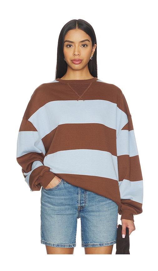 free people classic stripe crew wide in blue,brown. - size l (also in s, xs)