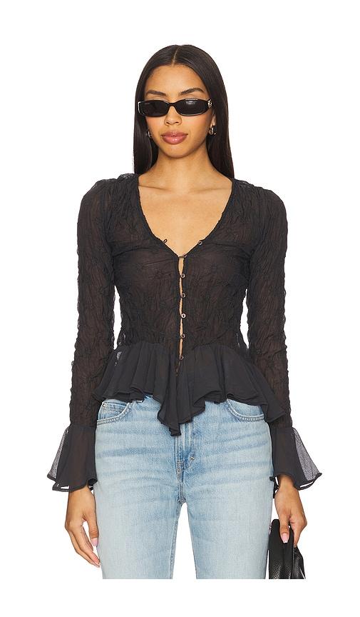 free people elias smocked blouse in black. - size s (also in xs)