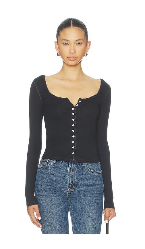 free people end game pointelle long sleeve in black. - size l (also in m)