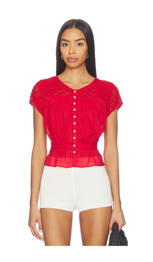free people glimmer embroidered top in red. - size l (also in xs, s)