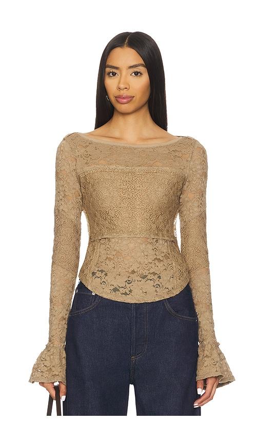 free people lace layering long sleeve in taupe. - size s (also in xs)