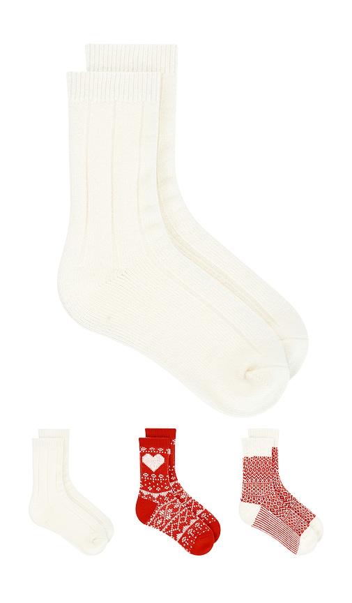 free people nordic knit sock pack in red.