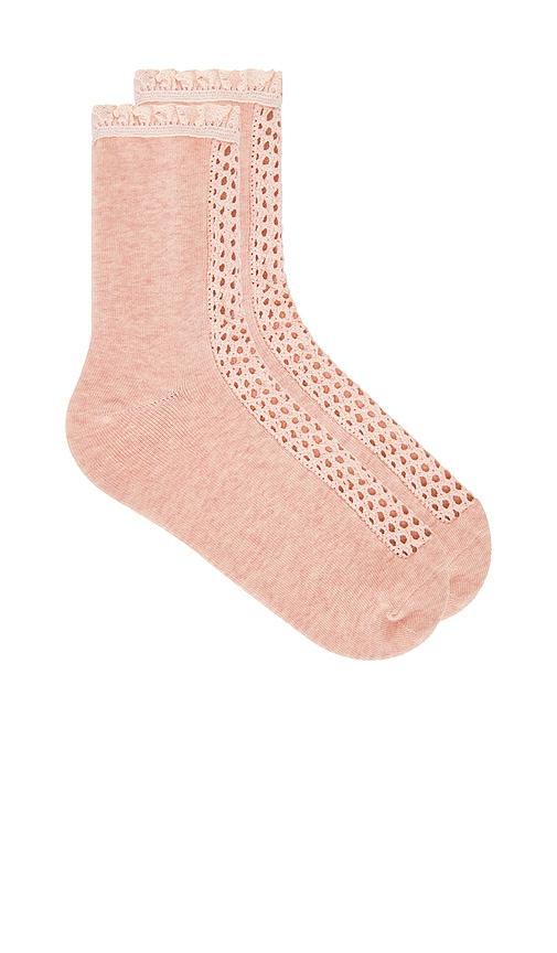 free people rubies crochet socks in pink.