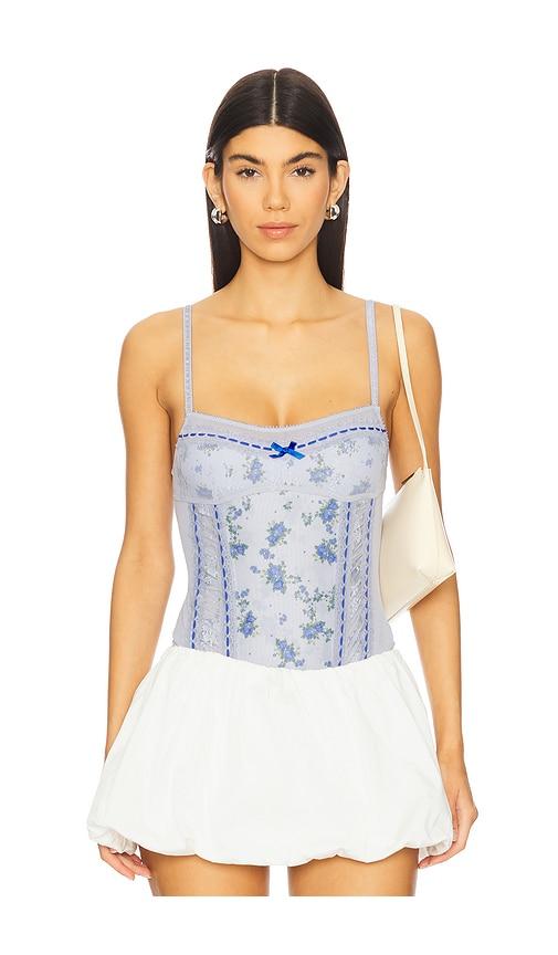 free people sara corset bodysuit in blue. - size l (also in xl)
