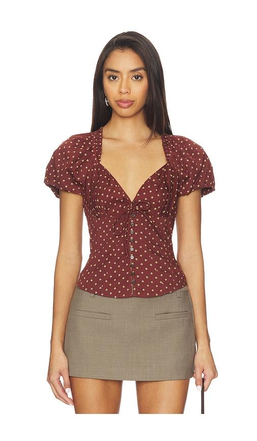 free people summer printed blouse in burgundy. - size s (also in xs)