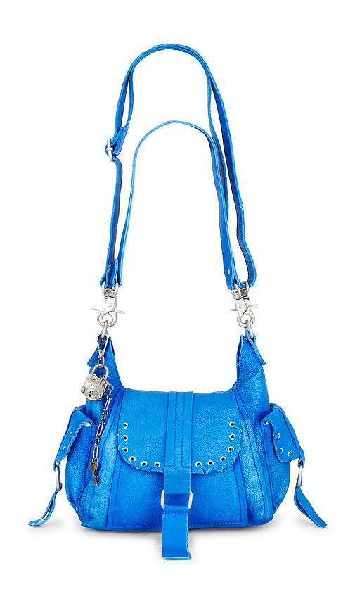 free people wtf baby leigh shoulder bag in blue.