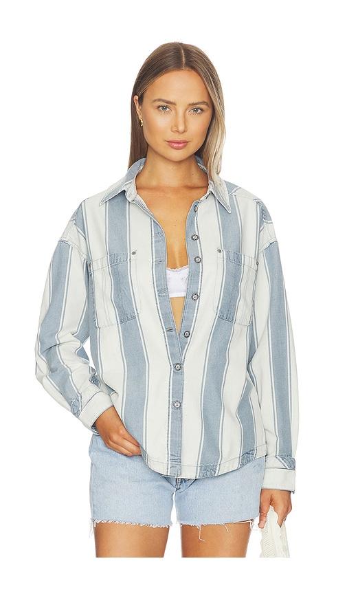 free people x crossroads striped shirt in blue. - size l (also in m, s, xl, xs)